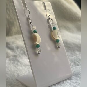 Genuine African turquoise and iridescent moon and stars earrings